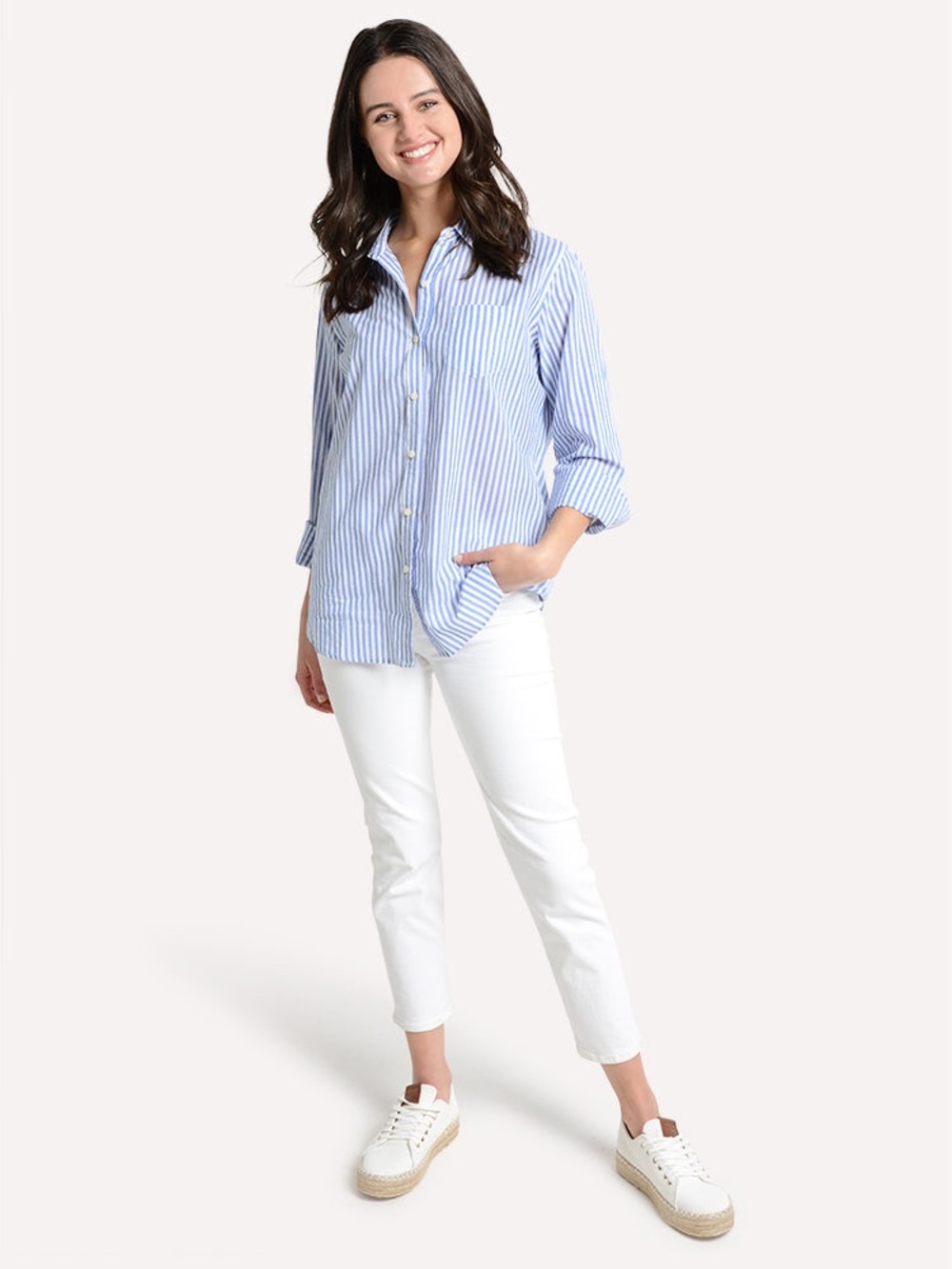 Trovata Birds of Paradis Grace Blue Stripe Button-Down Shirt S